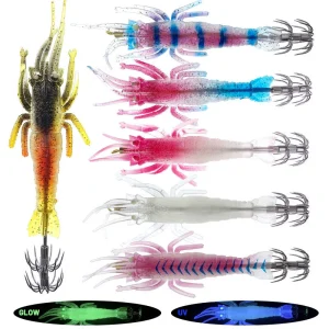 Glow Soft Shrimp Squid Jig with Crown Hooks